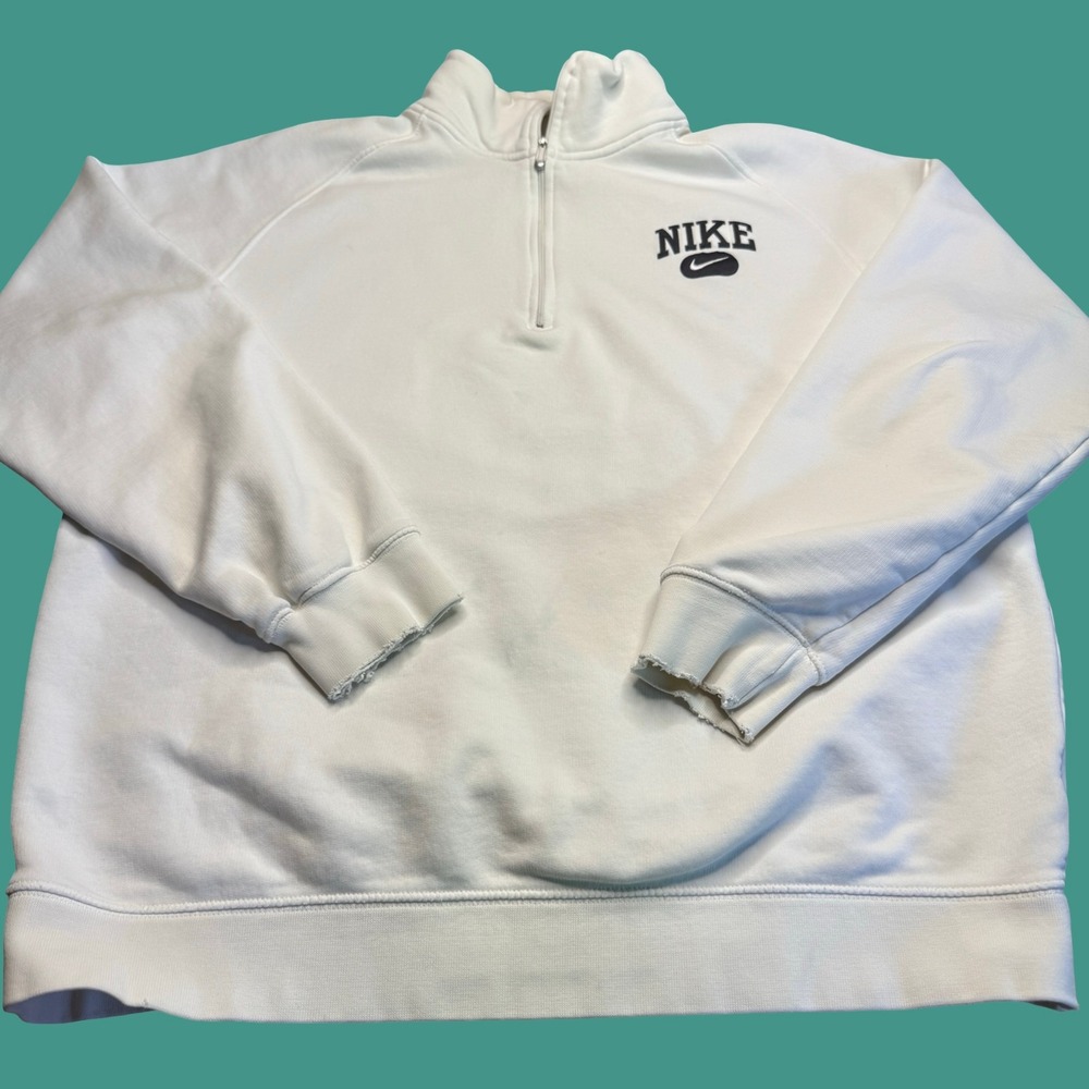 Nike Quarter Zip Sweatshirt XL White Embroidered Swoosh Pullover Athletic Y2K